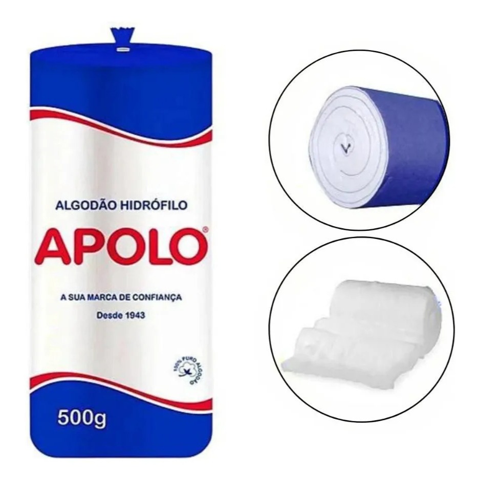 Algodão Hidrófilo Apolo Rolo 250g ou 500g Macio Absorvente Multiuso