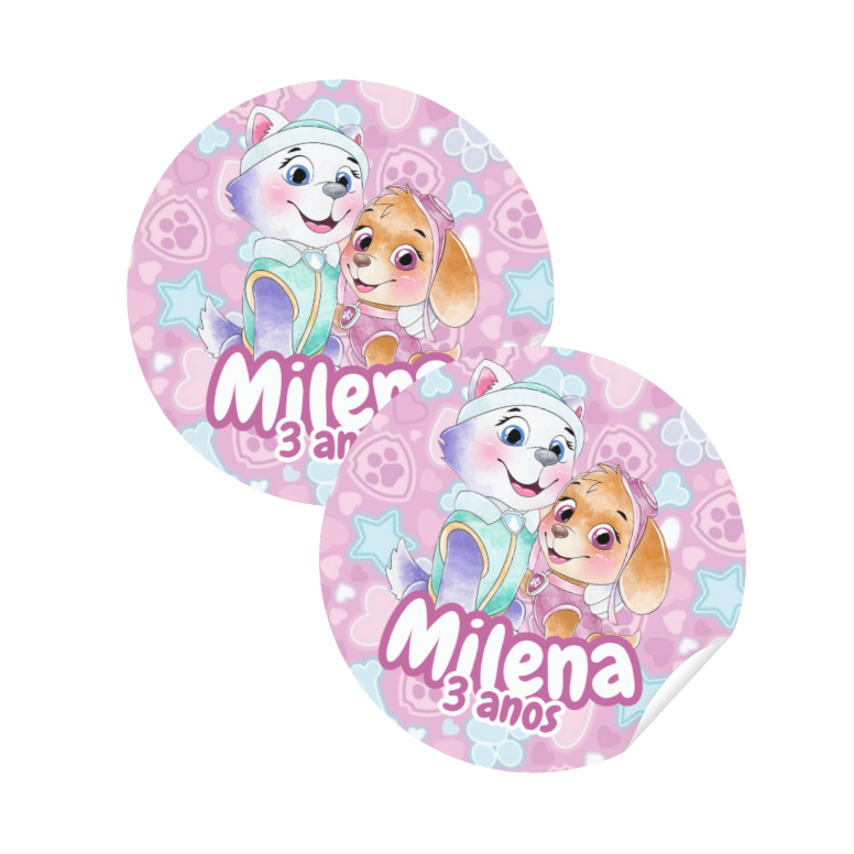 Adesivos Personalizados Patrulha Canina Menina Sky e Everest 4x4cm | Lembrancinha de Aniversário
