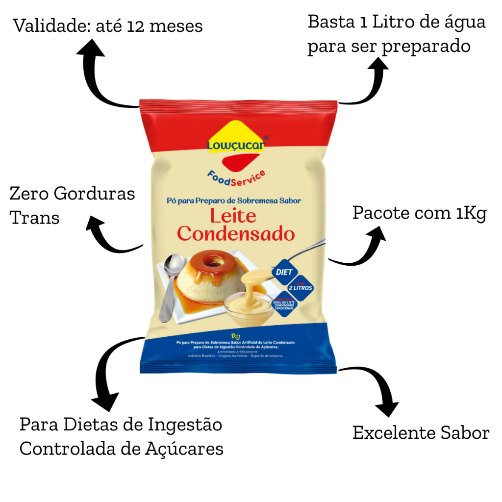 Pó Para Preparo De Sobremesa De Leite Condensado Lowçucar Food Service Zero Açúcares Doces Diet, 1kg