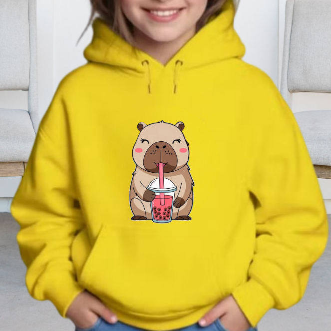 Blusa Moletom Infantil Menina Estampa Capivara Copo Capuz Canguru Casaco Inverno 4 ao 14