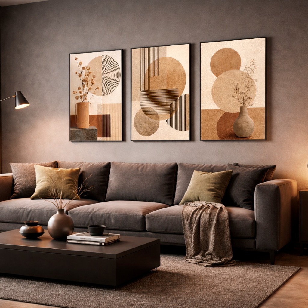 Kit 3 Quadros Decorativos De Parede Geométricos Moderno 50X90 Sala Quarto Cozinha Escritorio
