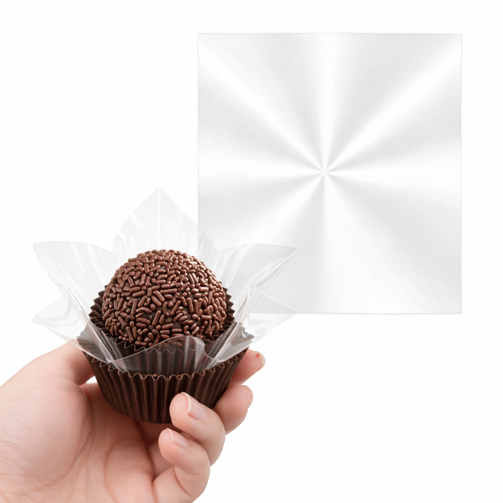 Folhas Celofane 10x10 12x12 - Tapetinho Para Brigadeiros, Doces, Brownie (kits com 100, 250, 500 Unidades) em Oferta na Shopee