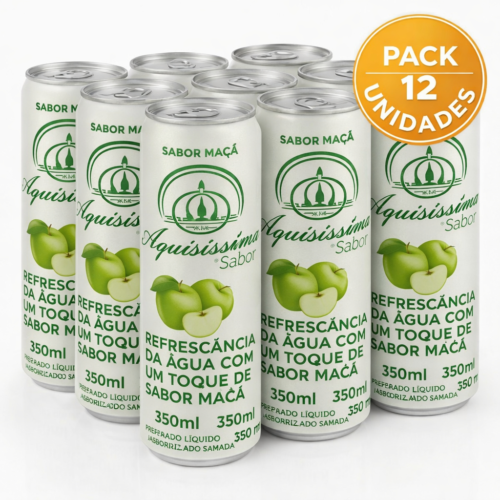 Água Saborizada Acquissima 350ml Fardo 12 Latas Lichia ou Maçã Verde Bebida Natural Refrescante