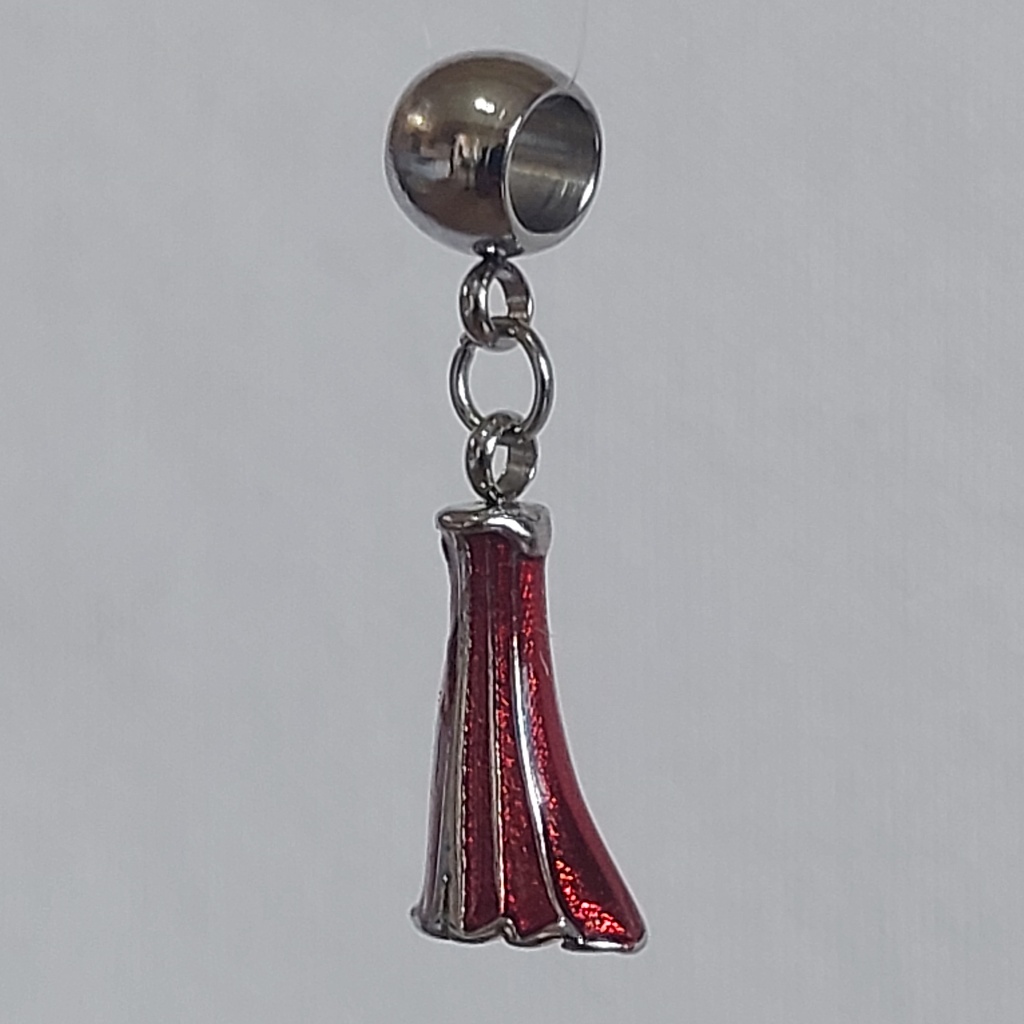 Berloque Pingente Vestido de Princesa Vermelho Em Aço Inox Cirúrgico 316L