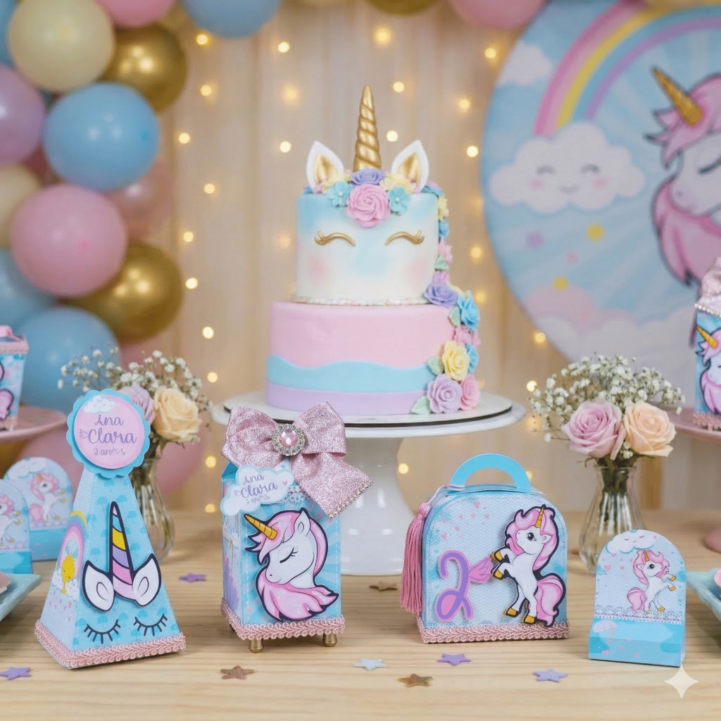 Kit 40 Lembrancinha Unicornio Infantil Personalizados do Unicórnio Aniversário Festa Decoração 3D