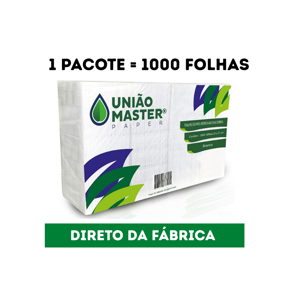 1000 Folhas Papel Toalha Interfolha Branco 2 Dobras 23x21cm Enxuga Bem| Casa| Industrias| Banheiro| Clinicas