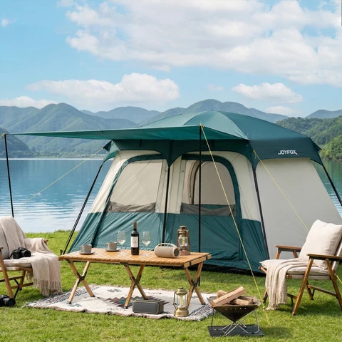 Barraca Camping 5-8 Pessoas Tenda Impermeável Família Resistente com Varanda e Divisória JOYFOX