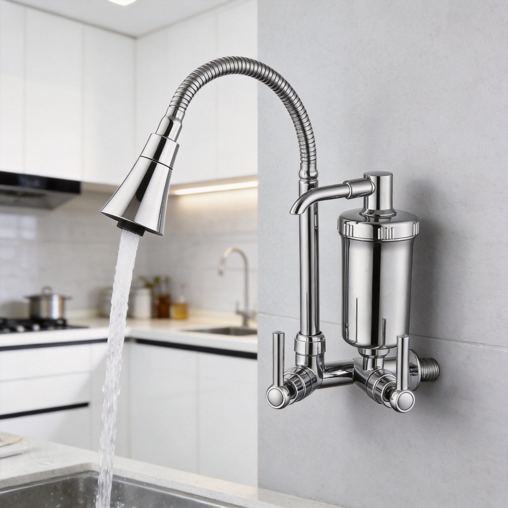 Torneira de Cozinha de Parede com Filtro Integrado, Mangueira Flexível, Material ABS Resistente