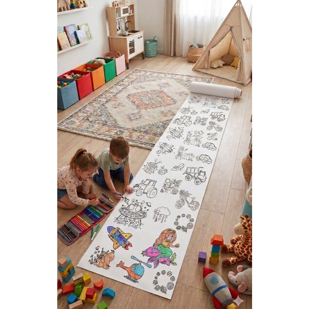 Mega Rolo de Papel com Desenho Infantil 5m para Crianças colorirem