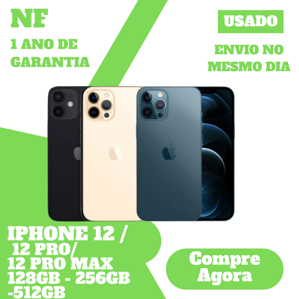 Usado: Apple iPhone 12 12 PRO 12 PRO MAX 64GB 128GB 256GB 512GB Desbloqueado 1 Ano De Garantia