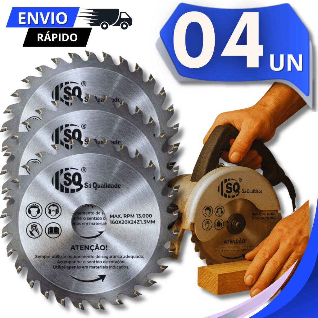 Conjunto Disco de Corte 30 Dentes para Madeira 4" 110x22.23mm Serra Circular Pedreiro Construção