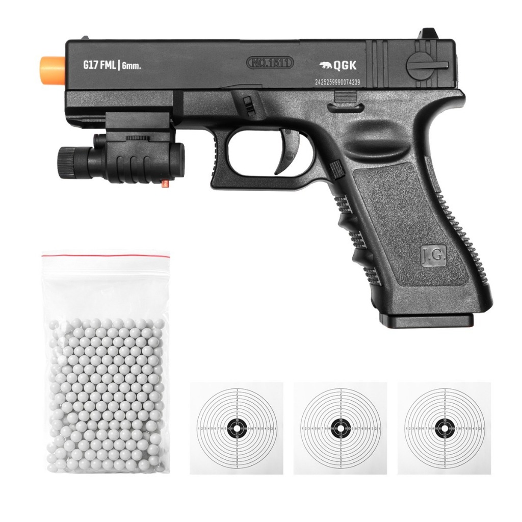PISTOLA DE AIRSOFT SPRING QG17 SLIDE METAL 6MM QGK+BBS+ALVOS
