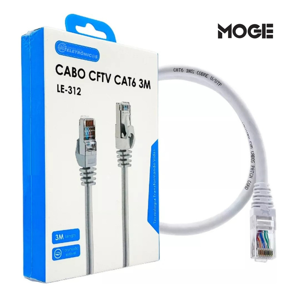 Cabo de Rede RJ45 CAT6 3m | Alta Velocidade | Banhado a Ouro | It-Blue LE-312