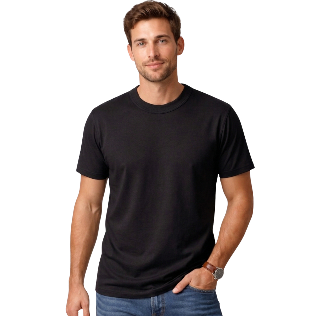 Camiseta Básica Preta Premium Masculino Adulto 100% Algodão Unissex Gola Ribana Reforçada