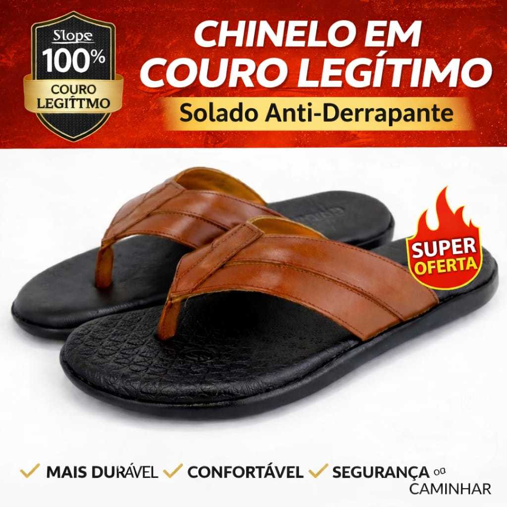 Chinelo Masculino Em Couro Legitimo   Confortável leve solado antiderrapante