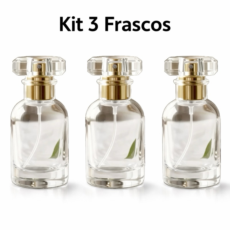Kit 3 Frasco Vidro Spray Luxo Transparente com Dourado Elegante Essências 30ml em Oferta na Shopee