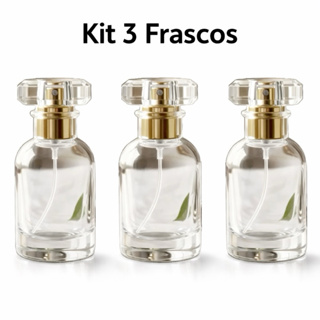 Kit 3 Frasco Vidro Spray Luxo Transparente com Dourado Elegante Essências 30ml em Oferta na Shopee
