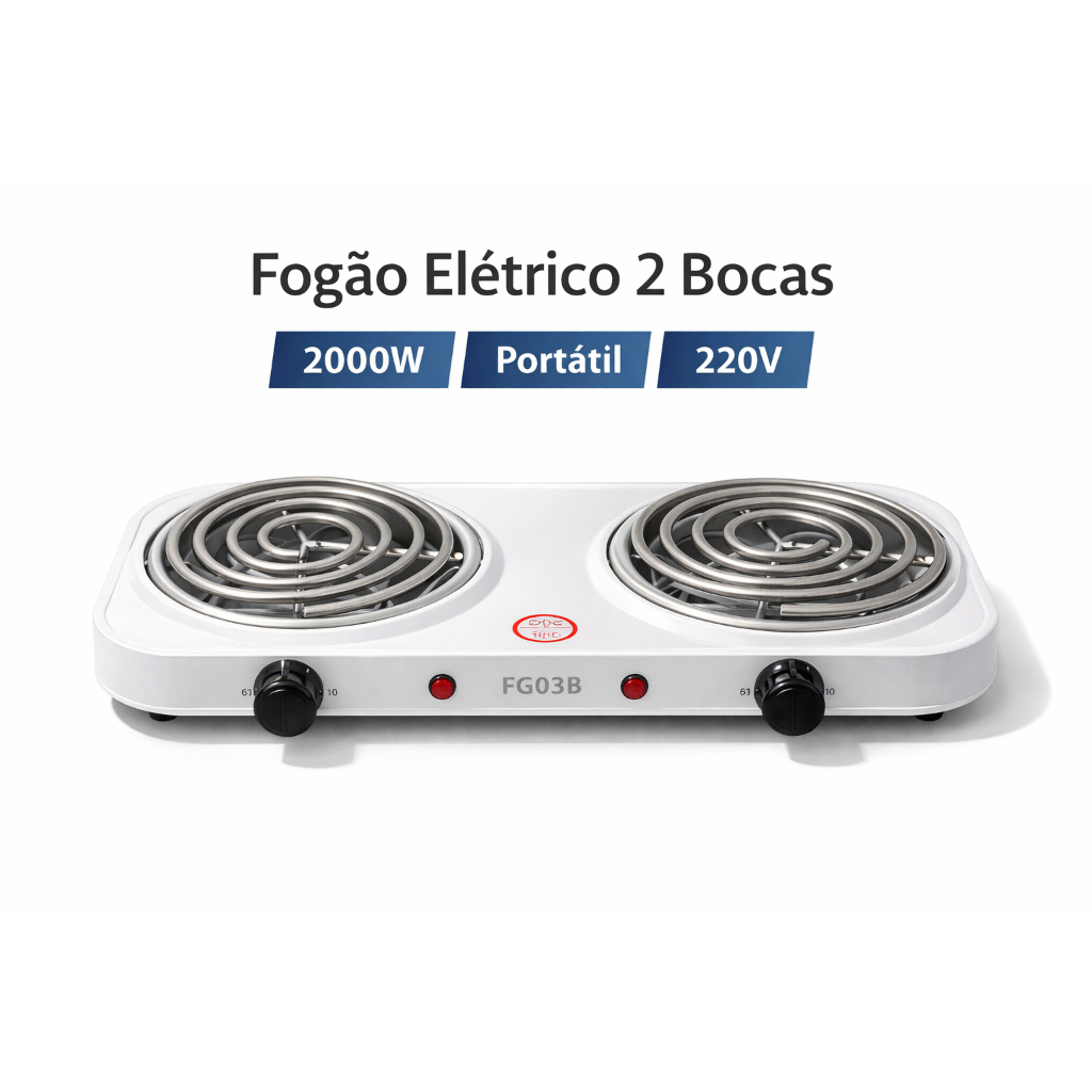 Fogão Elétrico 2 Bocas 2000W Portátil Branco 220V Espiral em Oferta na Shopee