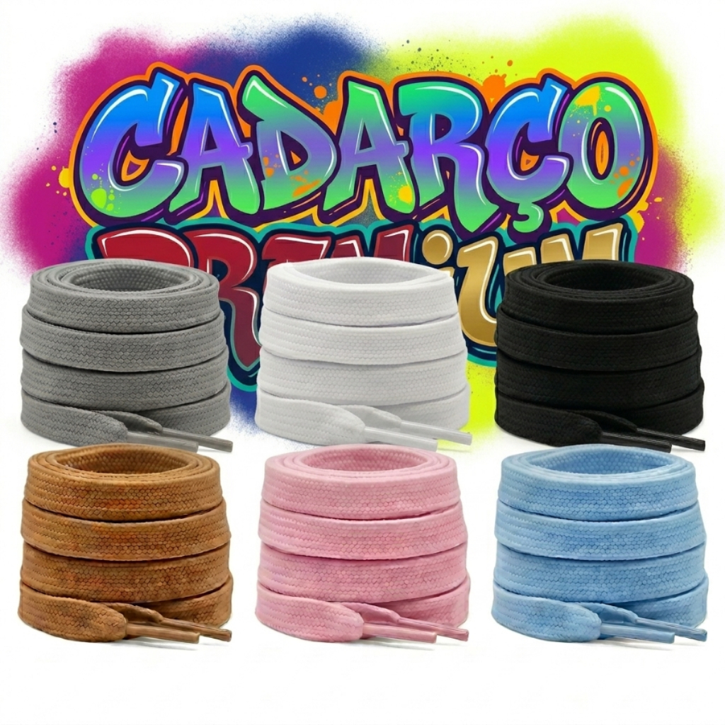 Kit 2 Pares de Cadarço Para Tênis Largo Achatado Grosso Poliéster Estilo Street Urbano Para Skatista