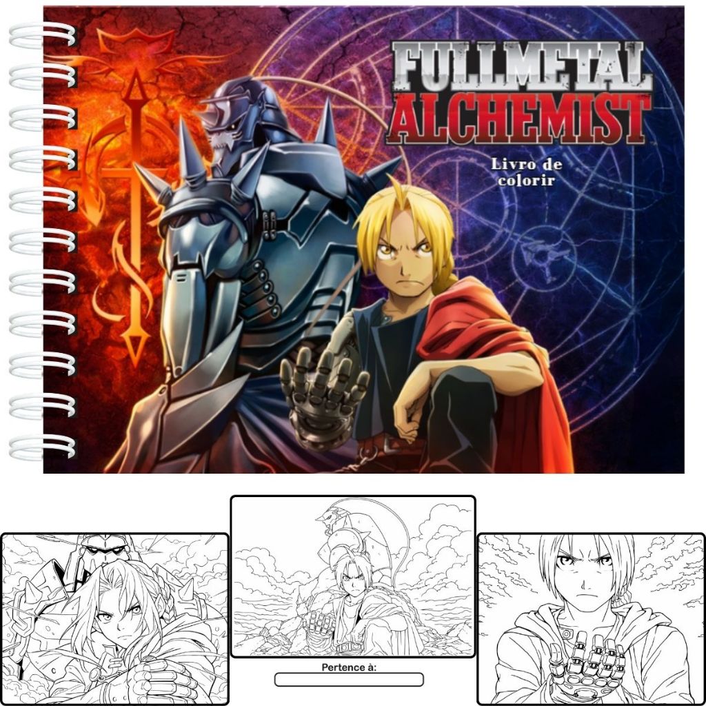Livro de Colorir Anime Fullmetal Alchemist Capa Dura 50 Folhas 180g + Acetato