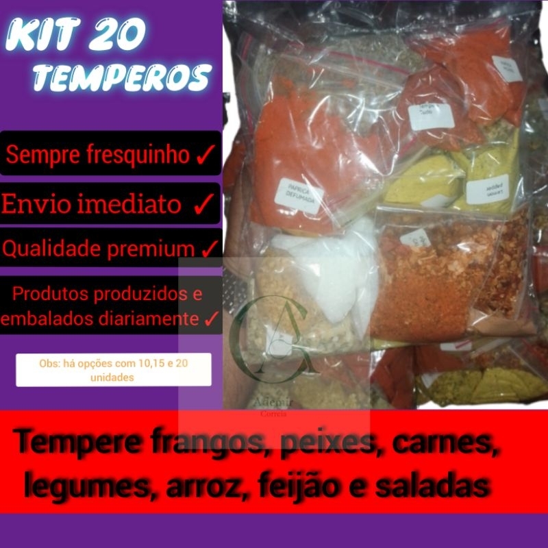KIT 18 temperos variados COM E SEM PIMENTA (20g cada) COM 2 PACOTES EXTRA{BONUS} em Oferta na Shopee