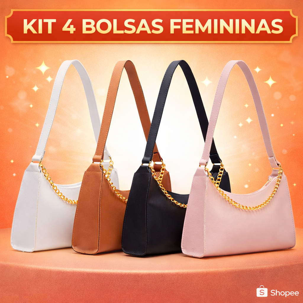 KIT BOLSAS FEMININAS 4 BAGUETES LISAS PEQUENAS CORRENTES DE OMBRO E DE MÃO PEQUENAS MEIA LUA CORES!!