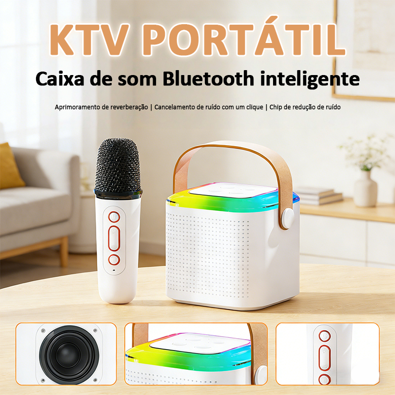 Caixa de Som Bluetooth Karaokê Portátil com Microfones Sem Fio | Diversão em Família e Festas