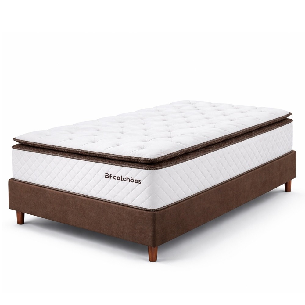 Cama Box Solteiro Colchão Molas Ensacadas com Pillow Top Extra Conforto 88x188x67cm Premium Sleep BF Colchões