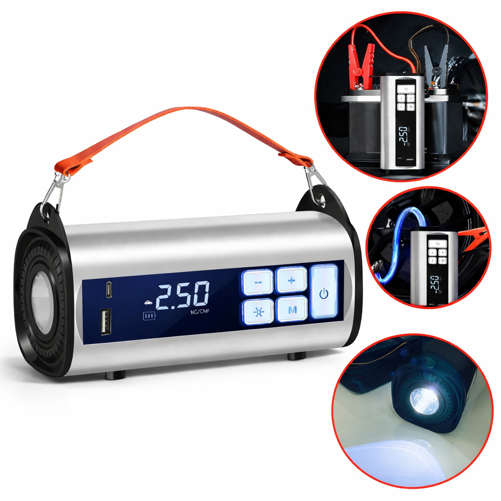 4 Em 1 Auxiliador Partida Compressor Ar Digital Portátil Multifuncional 12000mAh 12V Moto Carro 3.0 Carreto Bola Carpei