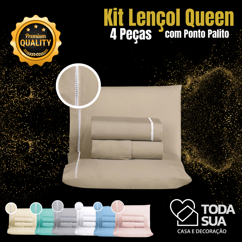 Jogo de Lençol Queen 4 Peças 400 Fios 100% Algodão em Oferta na Shopee