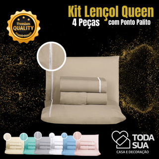 Jogo de Lençol Queen 4 Peças 400 Fios 100% Algodão em Oferta na Shopee