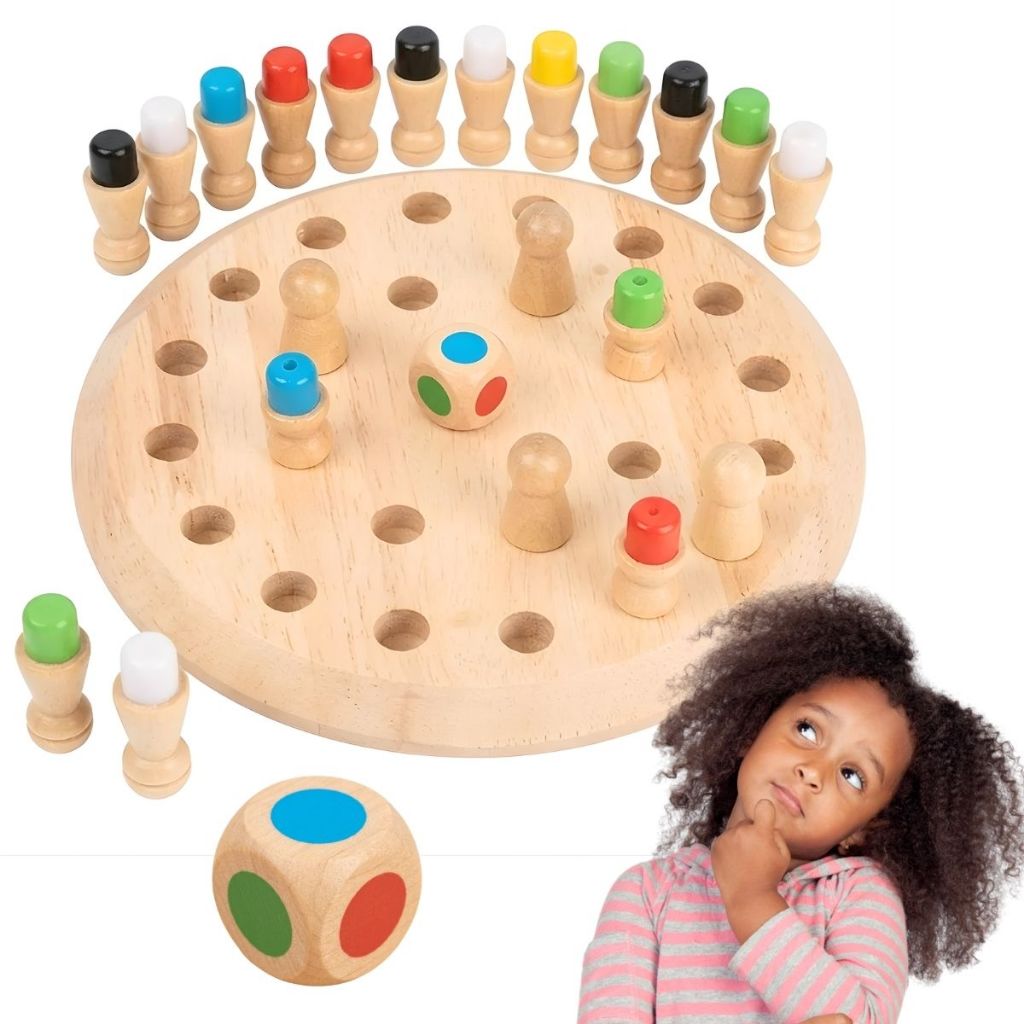 Jogos de Aprendizagem de Memória Das Cores Tabuleiro Madeira Brinquedo Educativo Infantil Xadrez