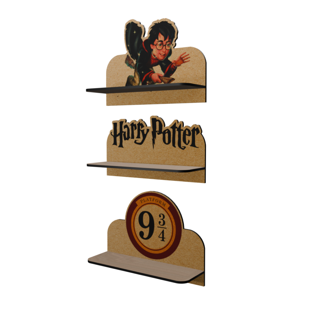 Kit Prateleiras Harry Potter 32x20cm Suporte Organizador para quarto sala