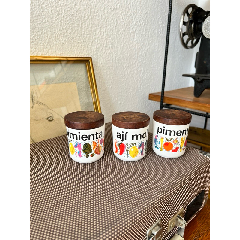trio de potes para tempero ceramica argentina antiguidades vintage