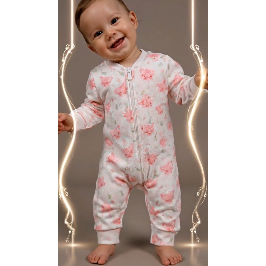 Macacão de Zíper Vira pé Menina Malha Suedine 100% Algodão Várias Estampas Quentinho Macio em Oferta na Shopee