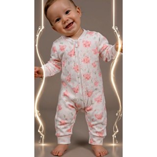 Macacão de Zíper Vira pé Menina Malha Suedine 100% Algodão Várias Estampas Quentinho Macio em Oferta na Shopee