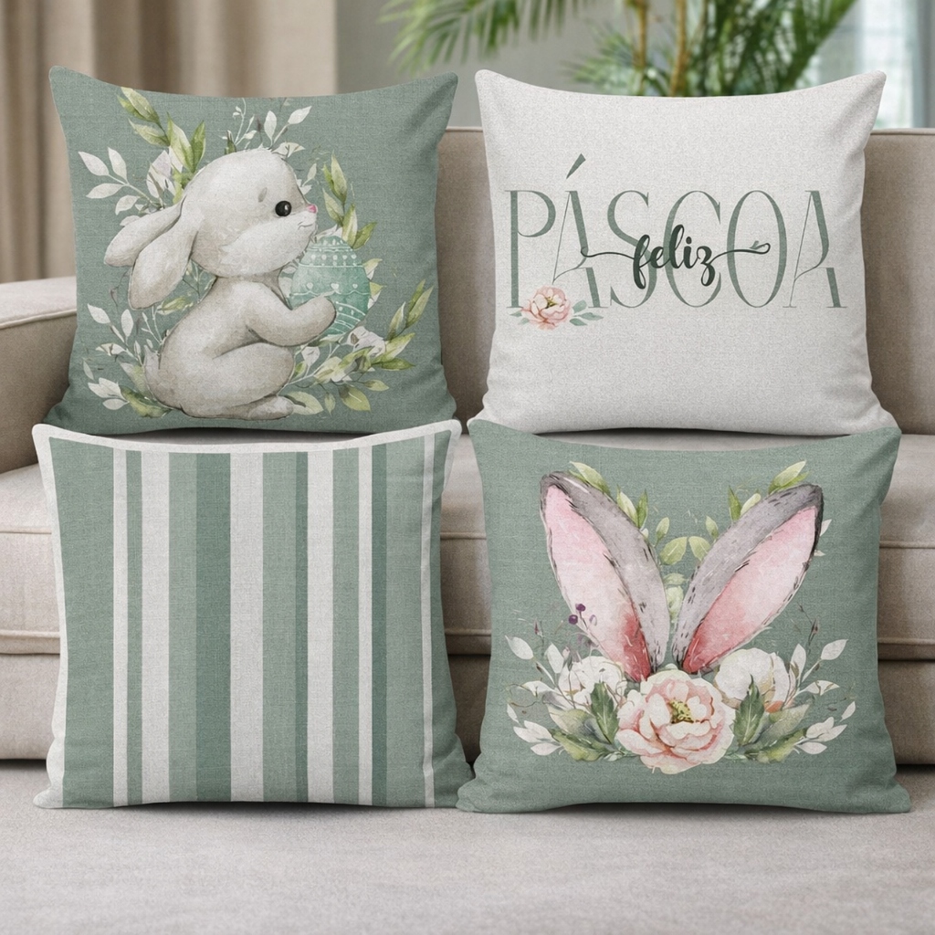 Kit 4 Capas de Almofadas de Páscoa Decorativas Várias Estampas