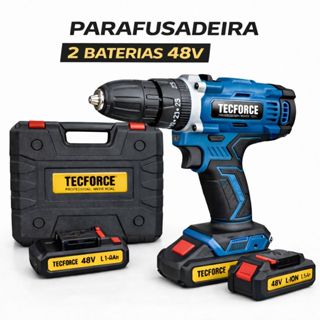 Parafusadeira Furadeira 48V Sem Fio + 2 Baterias Kit Completo Profissional Maleta Brocas em Oferta na Shopee