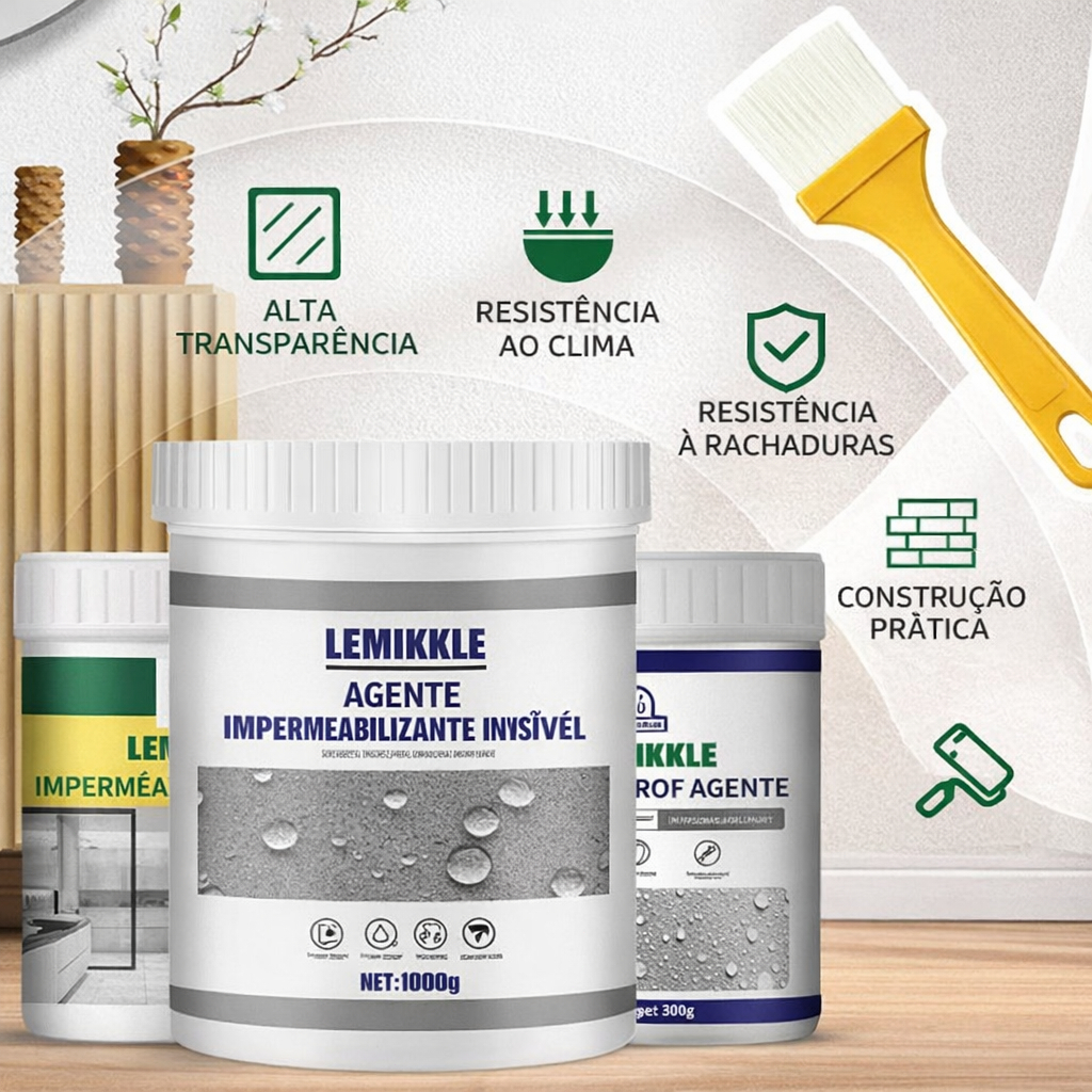 Impermeabilizante Transparente Invisível Anti Infiltração Telhado Parede Banheiro 300g/500g/1kg + Escova