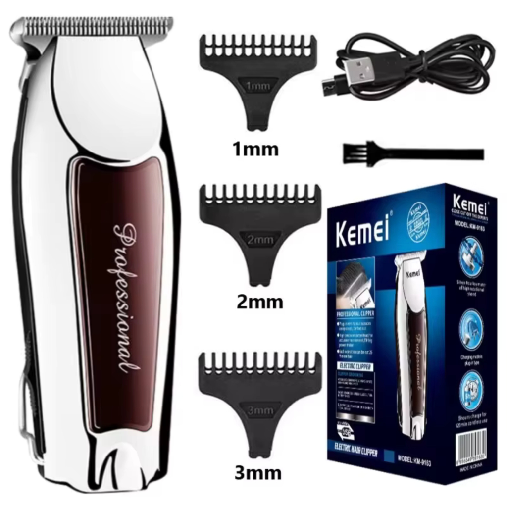 Máquina de Cortar Cabelo Kemei 9163 Profissional Sem Fio Recarregável Barbeiro Degradê Original