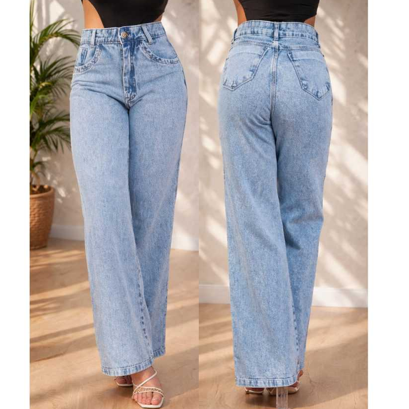 Calça Wide Leg Feminina Cintura Alta em Oferta na Shopee