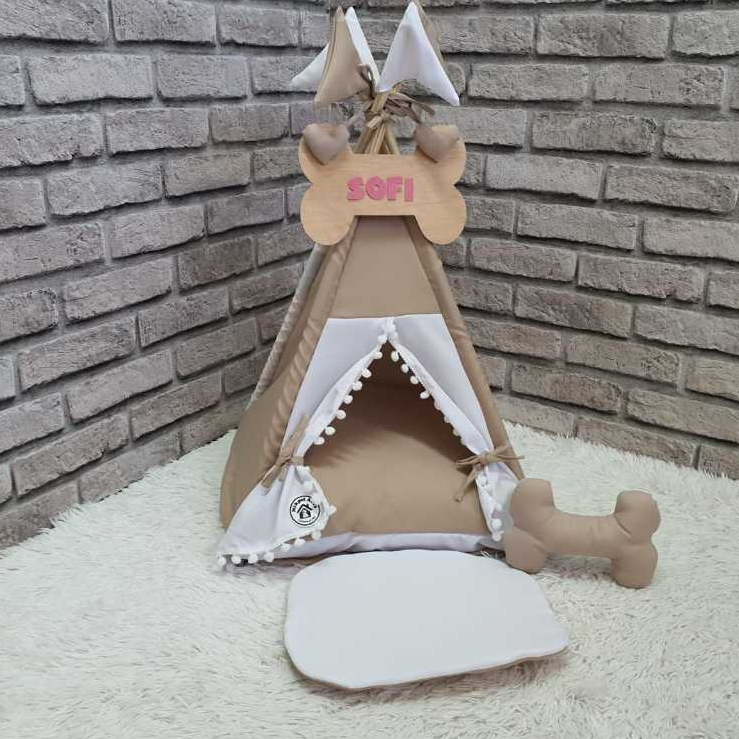 Tenda Para Cães Gatos Toca Pet Almofada de Ossinho Tamanho P Lavável Plaquinha Personalizada