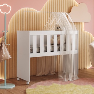 Mini Berço Rubi 5 em 1 Multifuncional com Rodinhas Colchão Incluso e Suporte para Mosquiteiro 100% MDF - AV em Oferta na Shopee