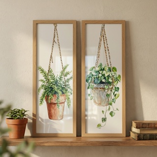 Kit 2 quadros 18x45 cm, quarto, sala, escritório, varanda, cozinha  com moldura e vidro plantas em Oferta na Shopee