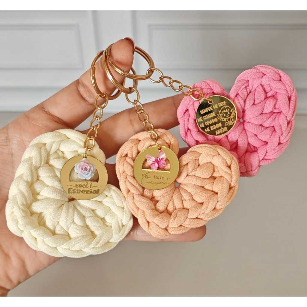 Chaveiro Coração Crochê - Lembrancinha Personalizada - Mimo para Clientes|Brinde Eventos|Casamento|Batizado| Aniversario