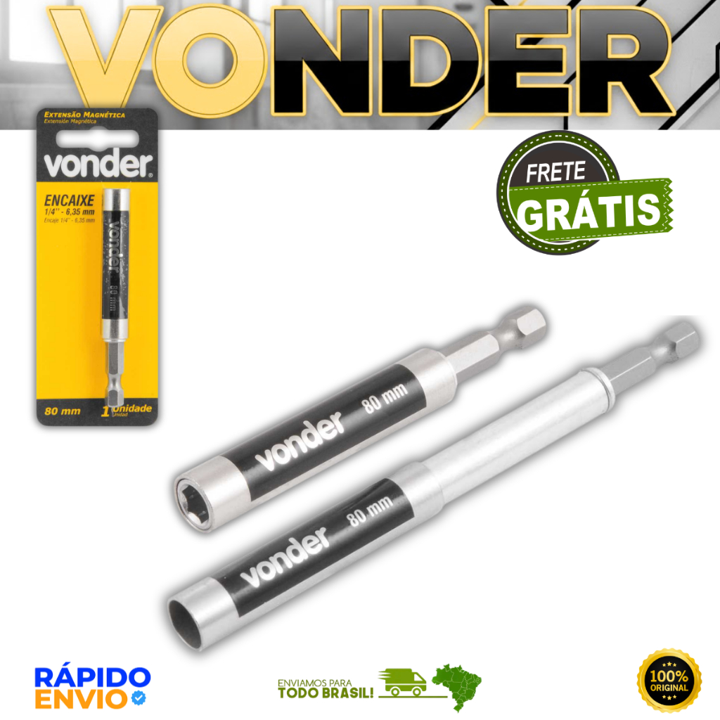 Extensão Magnética 1/4" x 80 mm, VONDER Cromado Resistente Oferta