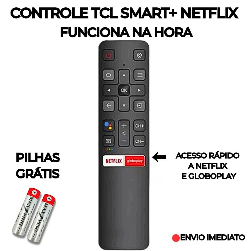 Controle Remoto Universal Para TV TCL Smart 4K Androide/Netflix e Globoplay + 2 Pilhas AAA em Oferta na Shopee