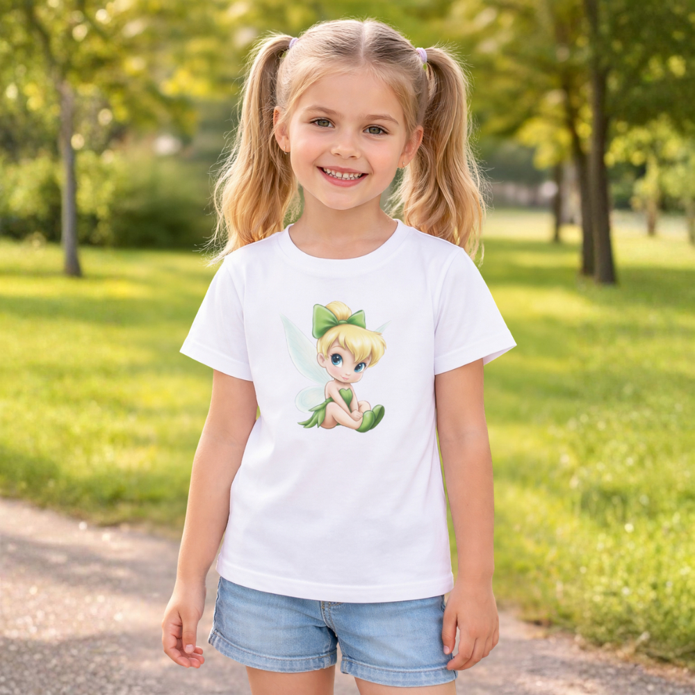 Camiseta Infantil Menina Fadinha 100% Algodão Blusa Feminina Personagem Desenho Kids Confortavel e Macio Varias Cores