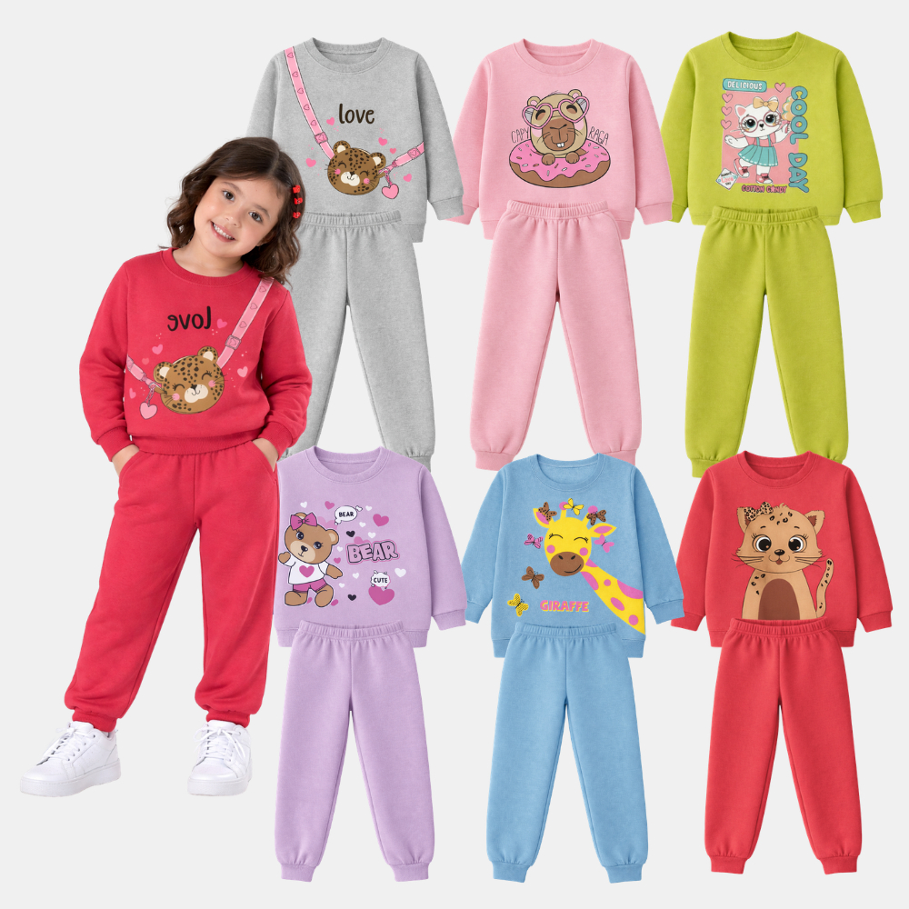 Kit Sortido 6 Peças 3 Casacos Moletom Careca + 3 Calças Infantil Feminino/Menina 3 Conjuntos 1 ao 14 em Oferta na Shopee