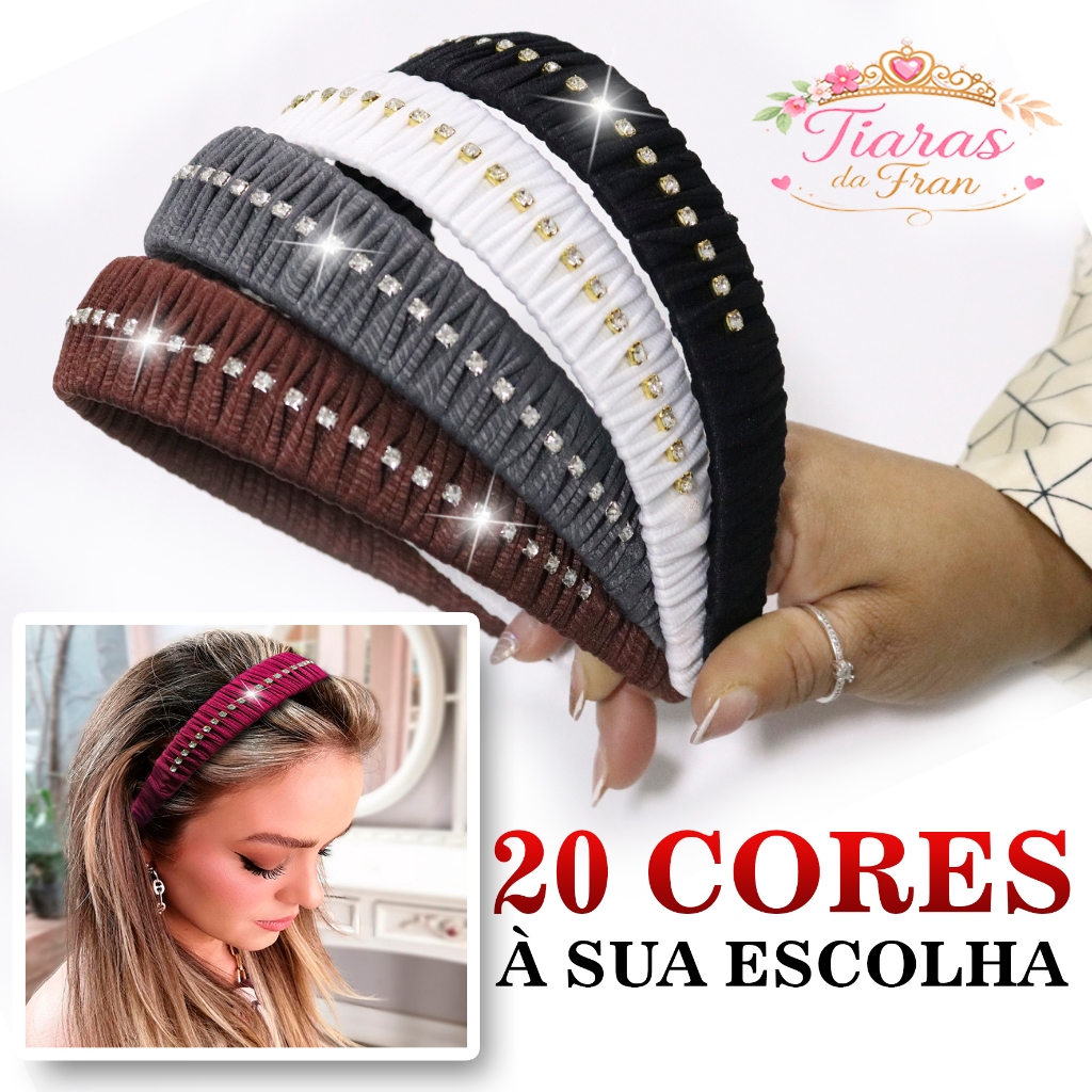 Kit 5,4,3,2,1 Tiara de Cabelo Fio de Malha Strass 20 Cores Acessório feminino Arquinho Diadema